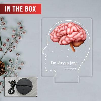 Personalized Neurosurgeon LED Night Light, Brain Design, 3D Illusion Lamp with Warm White Light & USB Powered Gift for Gift for Neurologist, Psychology Student, Psychologist